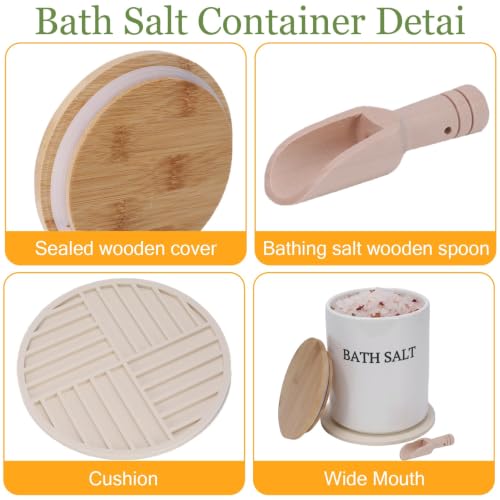 M-White 64oz Airtight Ceramic Bath Salt Jar Set with Wooden Lid & Scoop
