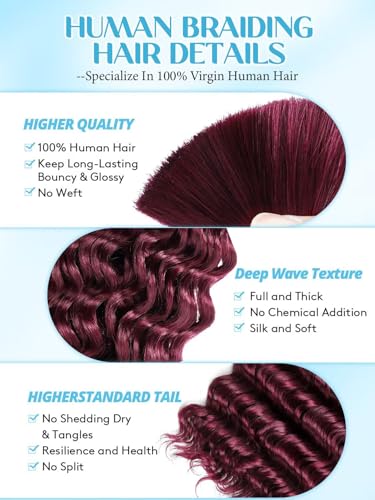 Boho Curly Hair Extensions 20 Inch Burgundy Human Hair Bulk #99J Variation of THIS listing