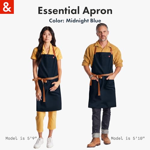 Hedley & Bennett Essential Chef Apron - Adjustable Bib with Pockets & Towel Loop, 12oz Cotton Canvas, Midnight Blue