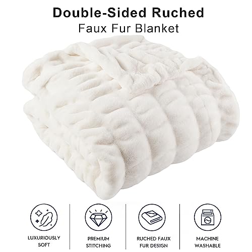 BATTILO Soft Ivory Faux Fur Throw Blanket 50x60 Inches Double-Sided Couch Decor