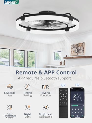 LEDIARY 24-Inch Low Profile Ceiling Fan with Lights - Black, Remote & App Control Variation 1