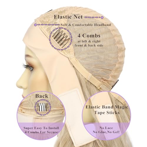 Blonde Synthetic Headband Wig - Body Wave, 20 Inch, Highlight Tips