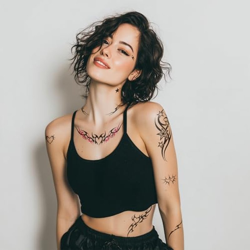 Edgy Y2K Temporary Tattoos | CyberSigilism Tramp Stamps | Realistic Waterproof Fake Tats | Festival, Bachelorette, Halloween, Birthday Favors, Accessories