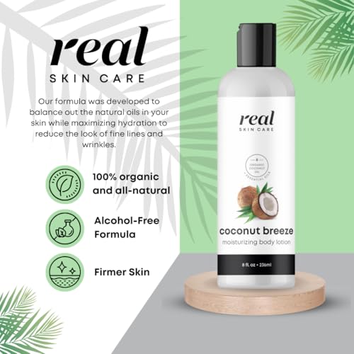 Organic Body Lotion with Coconut & Jojoba - Moisturizer for Dry & Sensitive Skin - Reduce Fine Lines - Coconut Breeze Variation