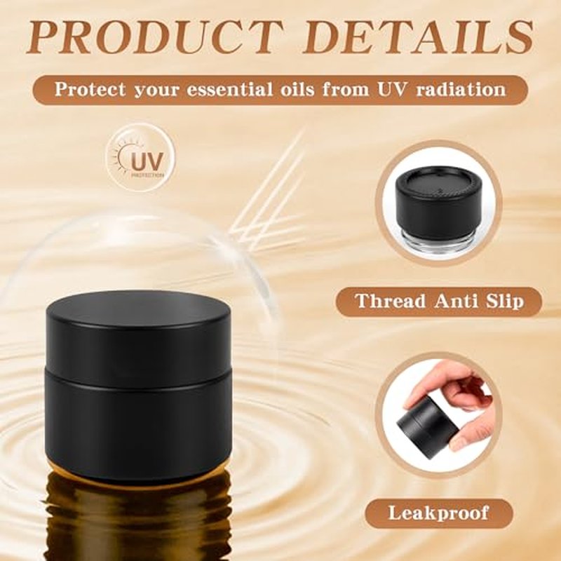 0.5 oz Glass Jars with Lids, Small Empty Cosmetic Jars with Inner Liners, Frosted Finish Sample Containers for Lip Balm, Ointments, Salves, Creams, Candle Making (48 Pack, Black Frosted)