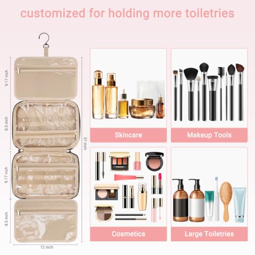 Travel Toiletry Bag with Multiple Compartments & Hanging Hook - Black