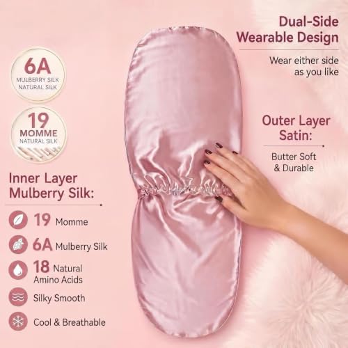 SereLune Mulberry Silk Adjustable Sleep Cap - Long Double Layer Bonnet for Hair, Blue