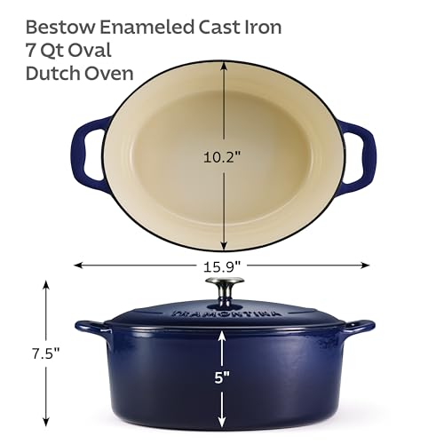 Enameled Cast Iron Dutch Oven 7 Qt Oval with Lid - Blue Variation