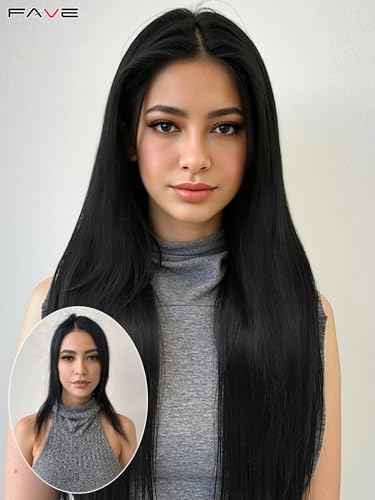 Black 13x4 Synthetic Lace Front Wig Long Straight Hair for Women