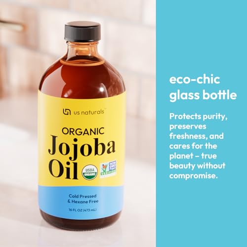 16oz Organic Jojoba Oil ? Glass Bottle ? USDA Certified Organic & Non-GMO ? 100% Pure, Cold-pressed, Unrefined, Hexane-free ? Premium Glow-Boosting Oil
