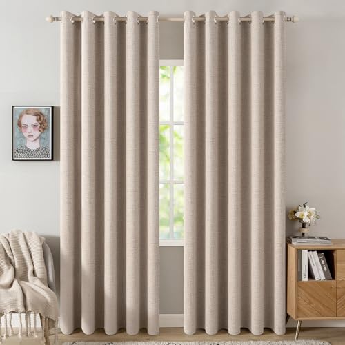 MIULEE Blackout Linen Curtains for Bedroom 62x96 Inches Beige Pack of 2