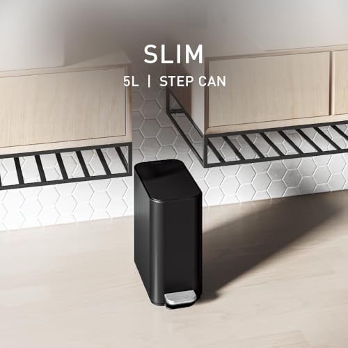 simplehuman Slim Step Trash Can 5L Matte Black Bathroom Waste Bin with Lid Shox
