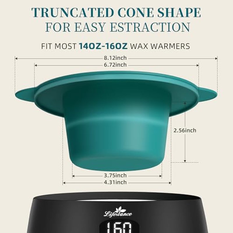 Lifestance Removable Silicone Wax Pot Liner with 2 Spatulas for 16oz Waxing Kit, Total 17 Items, Anti-Scalding Foldable Silicone Wax Warmer Bowl & Reusable Sticks, Easy to Clean