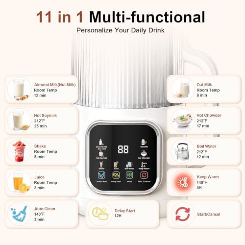 White 11-in-1 Electric Milk Maker - 46oz Soy, Nut, Oat, Plant Milk, Self-Cleaning