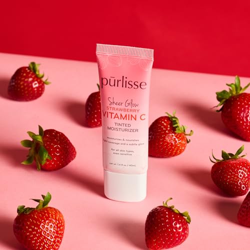 p?rlisse Sheer Glow Strawberry Vitamin C Tinted Moisturizer - Skin Tint Moisturizer Enriched with Antioxidants to Even Complexion - Dewy Light Coverage for All Skin Types - Tan Deep (1.4 oz)