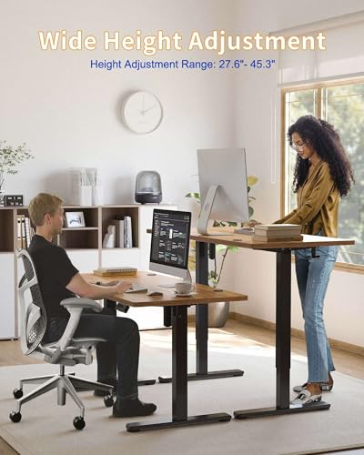 Electric Standing Desk 48x24 Inches Adjustable Height Home Office Workstation - Black Frame/Rustic Brown Top