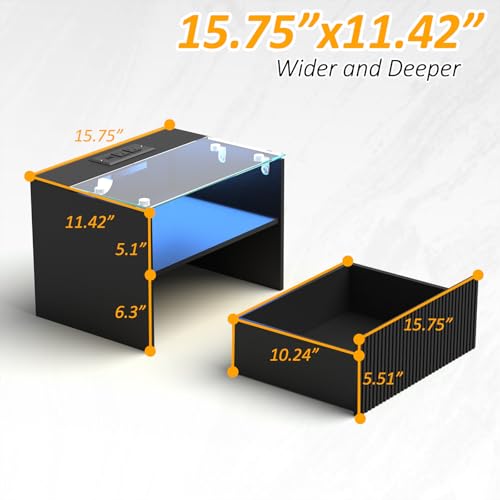 Floating Nightstand Set of 2 with Charging Station and Drawer - Black