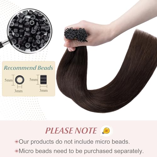 Human Hair I Tip Extensions 16 Inch Dark Brown Keratin Pre Bonded Micro Beads Set