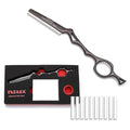 Black Hair Cutting Razor with 10 Replacement Blades – 7.1 Inch Styling Tool