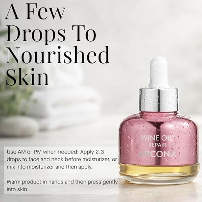 ARCONA Wine Oil - Resveratrol Serum, Infused With Grape Seed Oil & Extract, Clove, Orange + Antioxidants - Deeply Moisturizing, Anti Aging Facial Oil Serum - .5 fl oz.