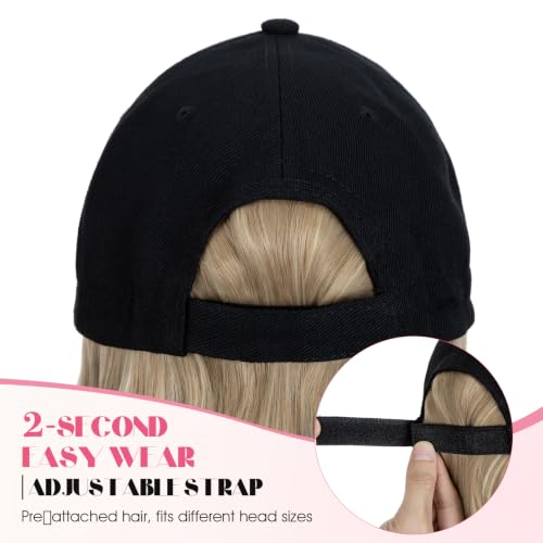 16-Inch Curly Hair Baseball Cap Wig with Hair Extensions - Sandy Blonde & Bleach Blonde Variation