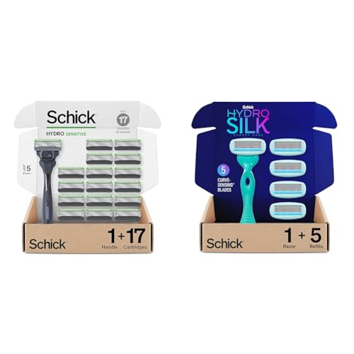 Schick Hydro Sensitive Razor for Men ? Razor for Men Sensitive Skin with 17 Razor Blades & Schick Hydro Silk Sensitive Skin Razor for Women With 5 Moisturizing Razor Blade Refills