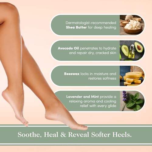 Victoria's Lavender Heel Balm Stick ? Ultra-Rich Foot Therapy Balm for Dry, Cracked Feet ? Softener for Cracked & Rough Skin ? Dry Heels Treatment for Men and Women - Lavender Mint - 2 packs