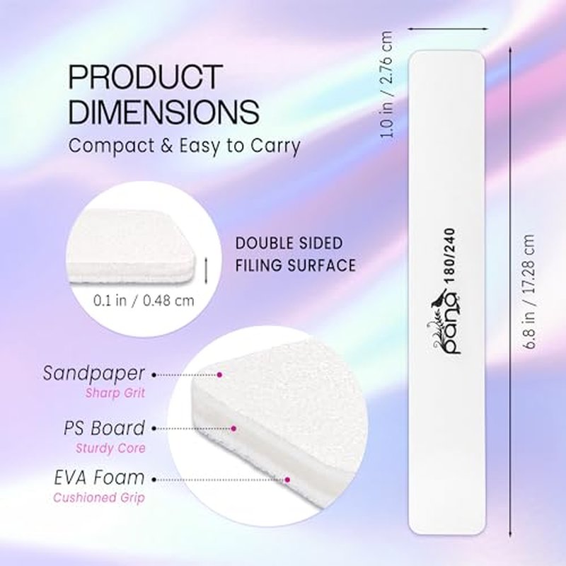 10pcs - PANA Jumbo Double-Sided Emery Nail File for Manicure, Pedicure, Natural, and Acrylic Nails - White (Grit 180/240)