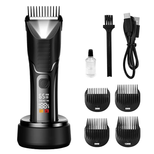 Body Hair Trimmer for Men - Pubic Hair Trimmer for Man - Electric Ball Shaver with LED Light - IPX7 Waterproof Wet/Dry Groomer kit for Groin -USB-C Rechargeable - Men's Pubic, Groin and Body Shave