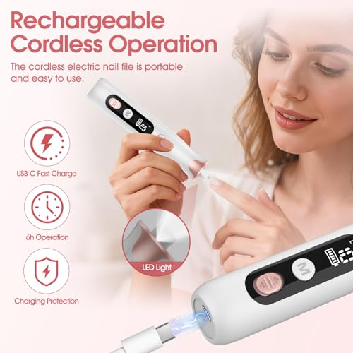 Electric Nail Drill File, Haootadiy Cordless Electric Nail Filer Buffer with Nail Drill Bits Sanding Bands Professional Manicure Pedicure Set for Nail Grind Trim Polish, for Women & Men