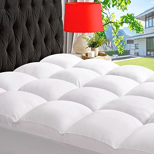 Queen Mattress Topper - White Plush Pillow Top, 1 Inch Down Alternative Filling