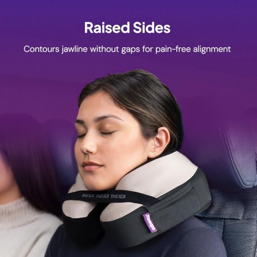 Deluxe Travel Neck Pillow with Seat Strap & Head Support - Black