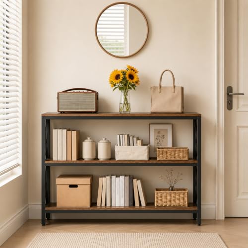 Rustic Brown 47.2-Inch Industrial Console Table with 3 Tiers