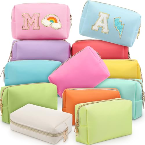 Nylon Makeup Bag Set - 12 Colorful Cosmetic Pouches with Foam Padding, Macaron Style