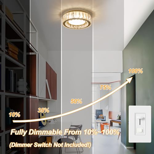 Gold 11-Inch Dimmable Crystal LED Flush Mount Ceiling Light - Modern Luxury Fixture