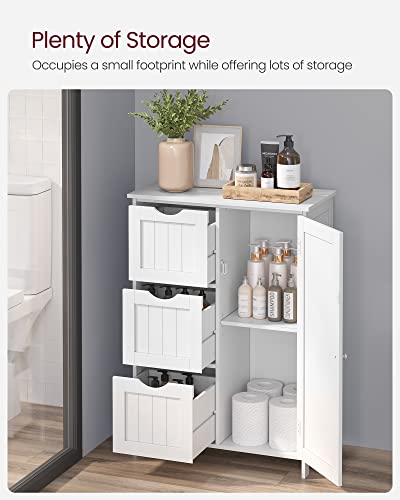 VASAGLE Bathroom Floor Storage Cabinet with 3 Drawers - White, 23.6W x 11.8D x 31.5H, Includes 1 Door