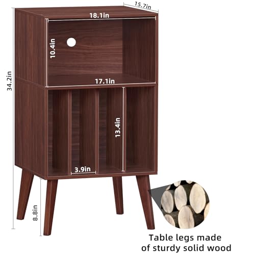 Walnut Record Player Stand by Lerliuo - Holds 160 Albums & Audio Equipment