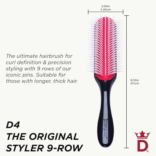 Denman Styler 5 Row Hair Brush Black/Red - Detangling Curl & Style Tool