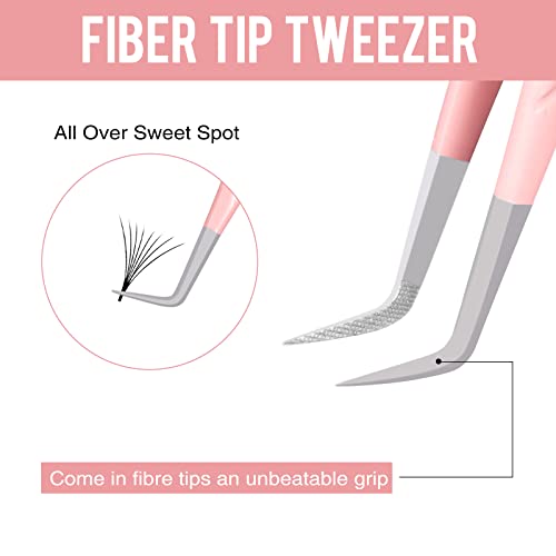 Fiber Tip Lash Tweezers for Eyelash Extensions, Professional 90 Degree Tweezers for Lash Extension Suppliers, Best Pink Tweezers Precision Tool Set(90 Degree Classic)
