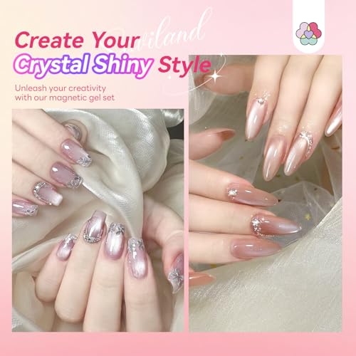 3-6 Color Glass Series Sheer Nudes Pink Cat Eye Gel Polish Set - Long-Lasting, Magnetic Shine