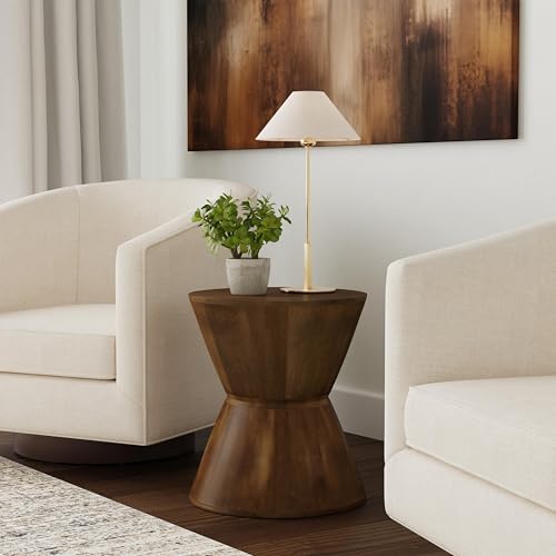 Walnut Mango Wood End Table - Spatial Order Round Accent Side Table