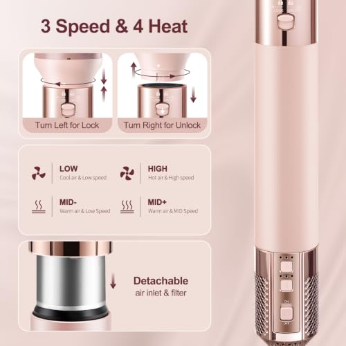 Pink 5-in-1 Hair Styler Blow Dryer Brush Set - 110,000 RPM Hot Air Brush