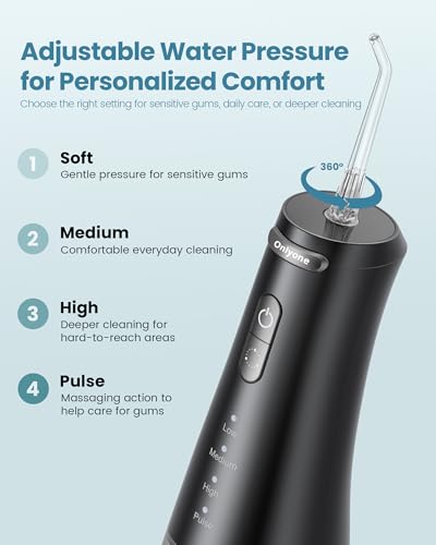 Onlyone Black Water Flosser with Adjustable Pressure, Rechargeable Oral Care Device