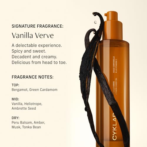 Vitamin C Body Oil with Vanilla Verve Scent - Hydrating Moisturizer for Glowing Skin - 4.2 Fl Oz