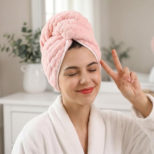 Extra Large Microfiber Hair Towels Set - Soft Over-Sized Wraps with Elastic Straps, 23x47 Inches, 5 Colors