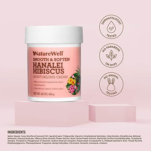 NATURE WELL Hanalei Hibiscus Smooth & Soften Moisturizing Cream For Face & Body, Infused With Natural Oils & Extracts, Restores Skin Moisture Barrier, 16 Oz.