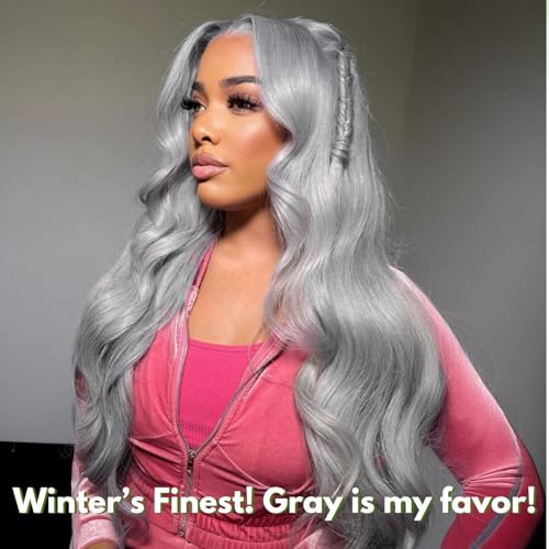 Grey 16 Inch 13x4 Frontal Closure Human Hair Body Wave 180% Density - Variation of THIS listing