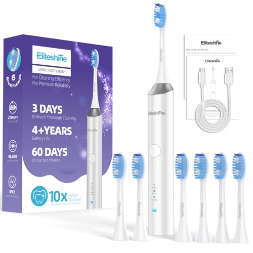 Electric Toothbrush for Adults & Teens with 6 Brushheads - Waterproof, Rechargeable