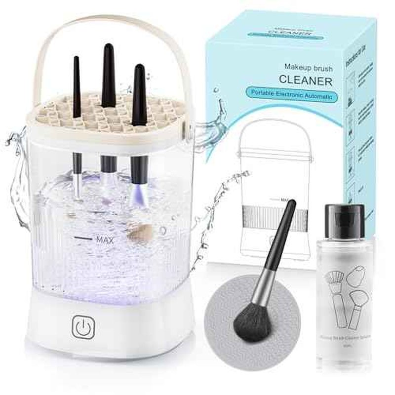 Electric Makeup Brush Cleaner - 9000 RPM Makeup Brush Cleaning Machine, IP65 Waterproof Automatic Makeup Brush Cleaner for Makeup Sponges and Brushes(White)