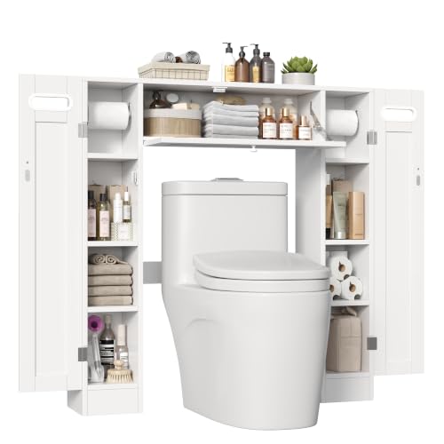 Keyluv Short Over-the-Toilet Cabinet with Doors – Low-Profile Bathroom Storage